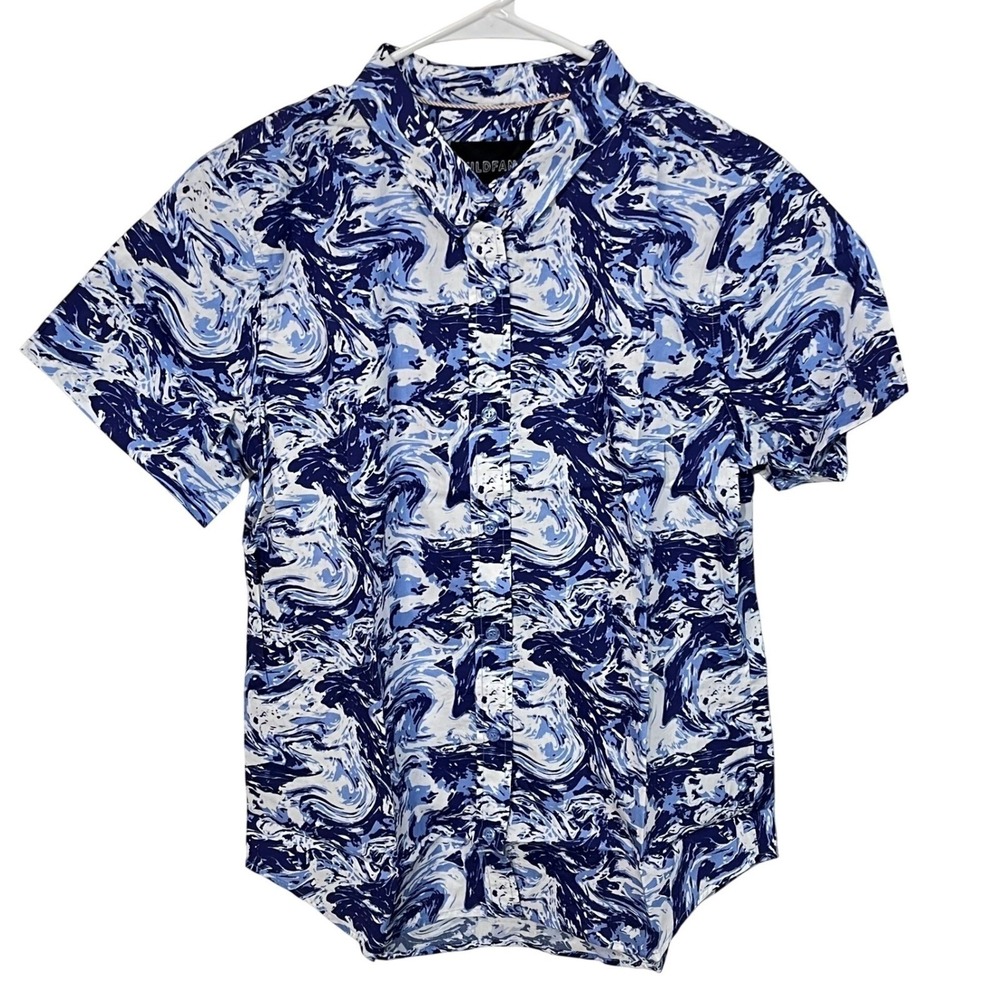 Wildfang Button Up Shirt Women's XS Blue Marble Swirl Cotton SS WN7100